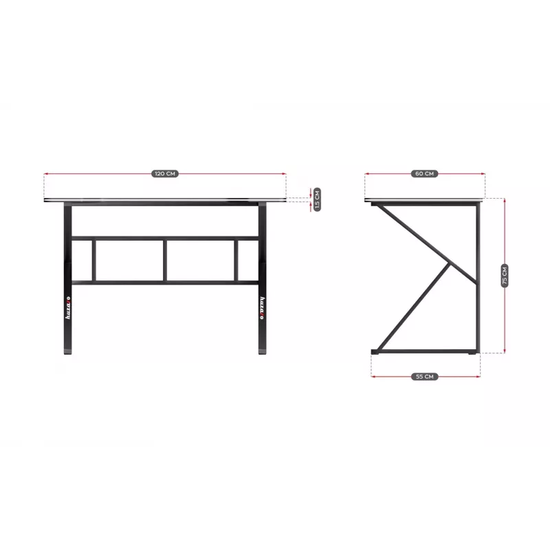 Biurko gamingowe huzaro Hero 1.6 Czarny — prosty blat MDF/karbon 1200×600×750 mm, metalowa rama