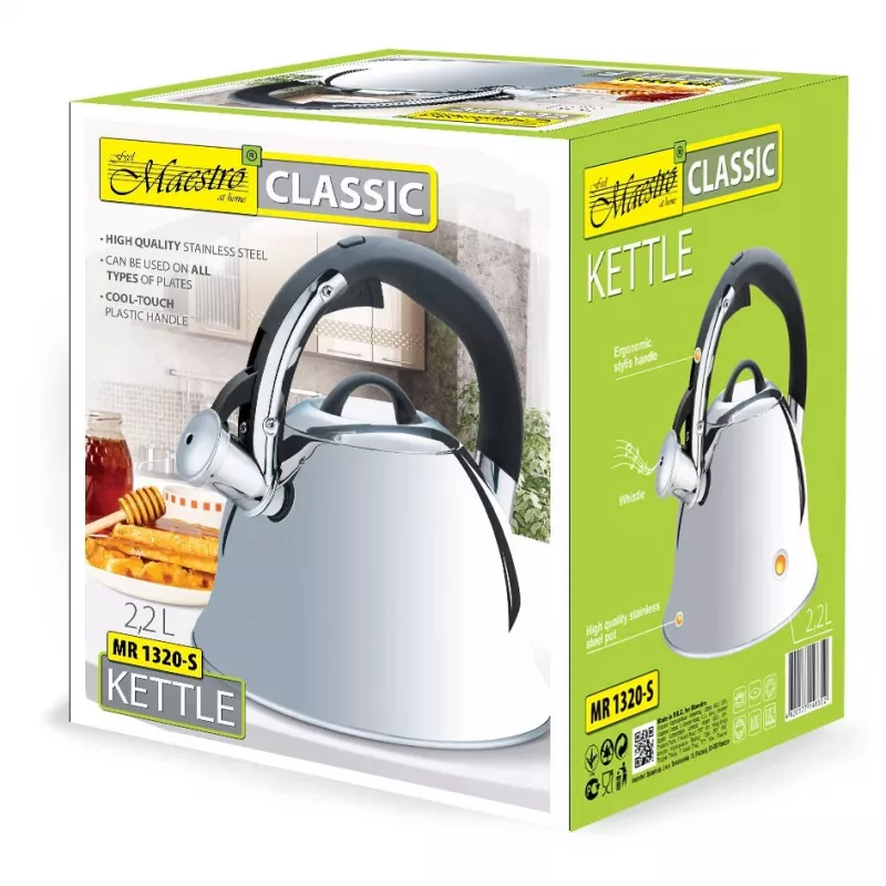 Maestro MR-1320-S czajnik z gwizdkiem na kuchenkę, 2,2 l, stal nierdzewna