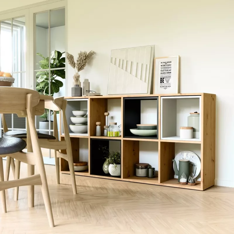 Living room bookcase Top e Shop MALAX 2X4 ARTISAN, natural wood, 8 shelves, 1470×300×750 mm