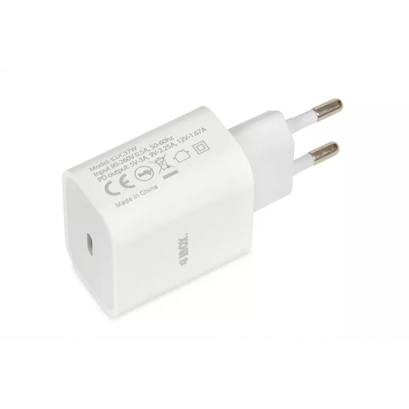 Ładowarka sieciowa USB-C Szybkie ładowanie IBOX C-37, 20 W, USB‑C PD 3.0, prąd wyjściowy 3 A, biała
