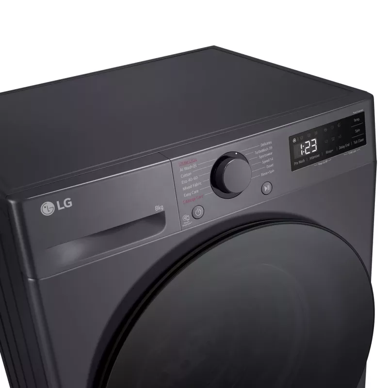 Pralka LG F2WR508S2M — ładowanie od przodu, 8 kg, 1200 obr./min, A efektywność, 60×48 cm, LED, middle Czarny