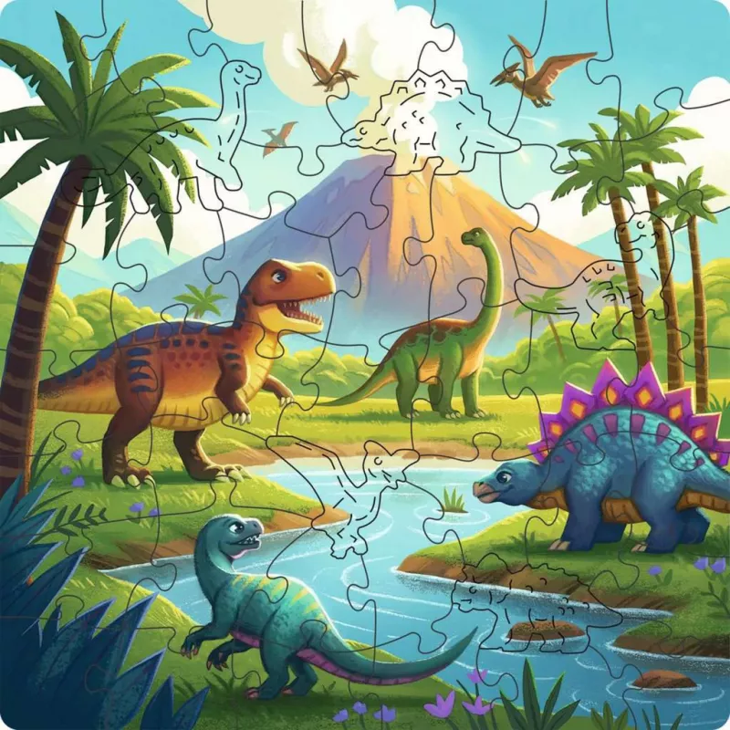 Drewniane puzzle dla dzieci - Dinozaurowy świat (44 elementy)