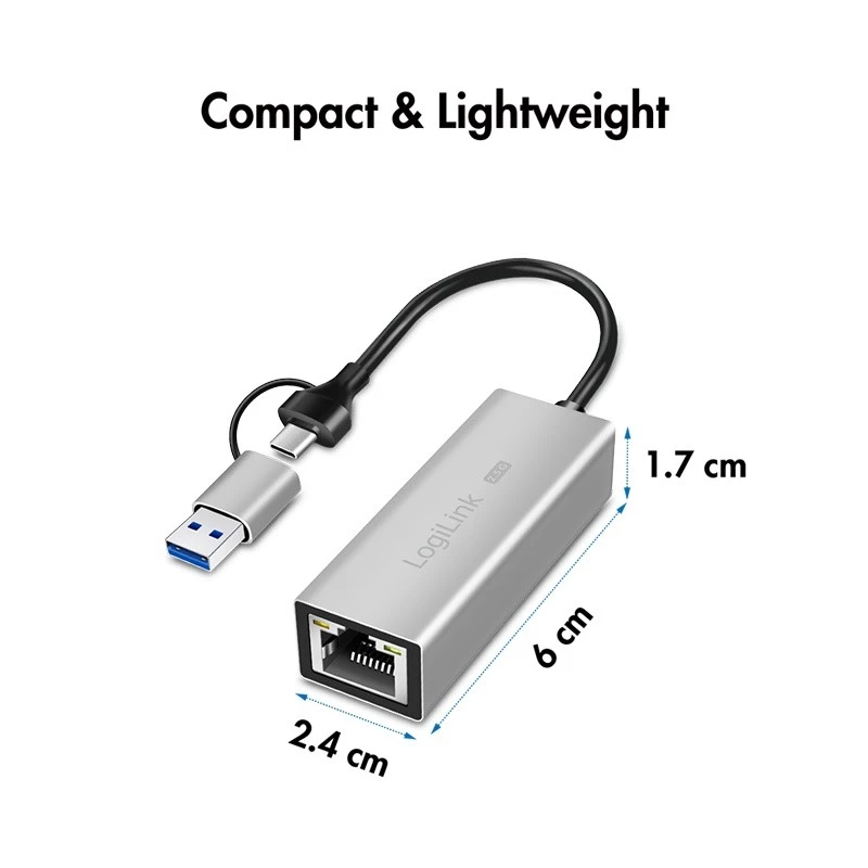 Adapter Ethernet USB-A/-C do 2,5G, szary