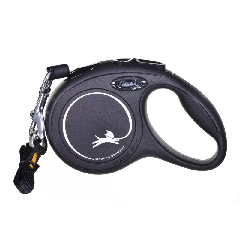 Smycz automatyczna Flexi New Classic Cat XS 3 m — linka dla małych zwierząt, czarna, maks. obciążenie 8 kg