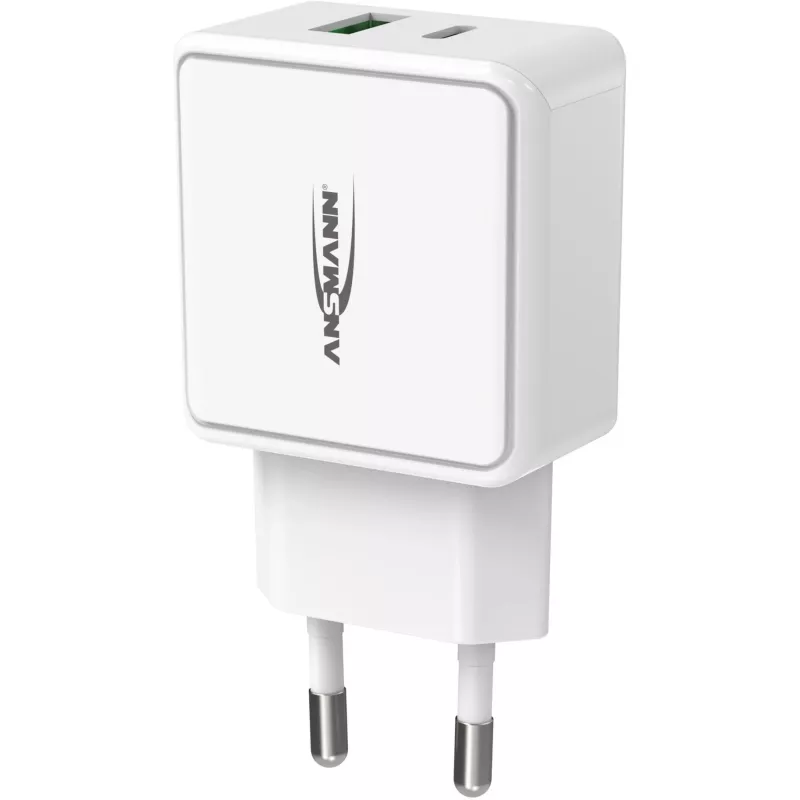 ANSMANN HC218PD - Zasilacz - 18 W - 3000 mA - PD, QC 3.0 - 2 porty wyjściowe (USB, USB-C) - Biały (1001-0111)
