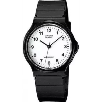 Zegarek analogowy CASIO MQ-24-7BLLGF — mechanizm kwarcowy, czarna koperta i pasek z żywicy, wodoszczelny