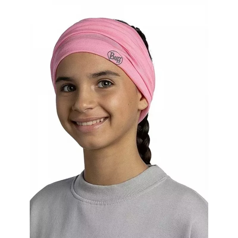 Wielofunkcyjna bandana dla dzieci Buff Merino Lightweight – jednolita różana, bezszwowa chusta z wełny merino dla dzieci