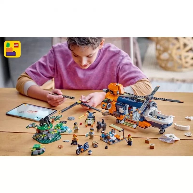 LEGO City 60437 Śmigłowiec eksploratora dżungli w bazie
