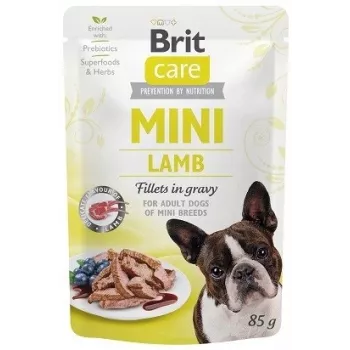 Mokry pasztet dla psa Brit Mini Lamb 85 g — jednobiałkowa mokra karma jagnięca dla małych dorosłych psów, bezzbożowa, saszetka 85 g
