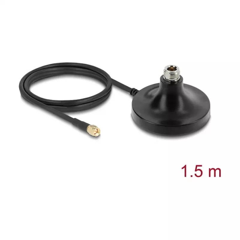 Antena magnetyczna podstawa DELOCK ULA100 — 1 x gniazdo N do 1 x wtyk SMA, kabel 1,5 m, zewnętrzna, czarna