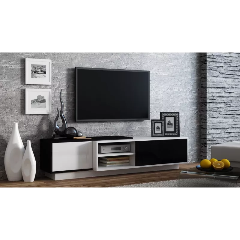 Cama szafka TV SIGMA1 180 biały/czarny połysk