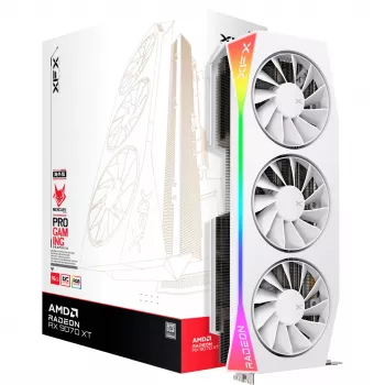 Karta graficzna XFX Radeon RX 9070 XT — 16 GB GDDR6, 256-bit, PCIe x16, 3 wentylatory, biała, 360 mm