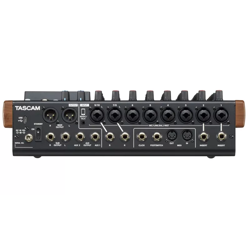 Mikser Tascam Model 12 — 12‑kanałowy mikser analogowo-cyfrowy, 24‑bitowy, 48 kHz, USB‑C, karta SD, Bluetooth 5.0