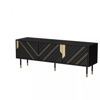 Szafka RTV Cama Meble MOUNTAIN 154x40x55 cm — blat z płyty wiórowej, czarny i złoty