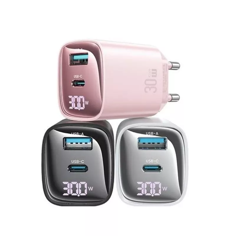Ładowarka usams CC229 30W GaN USB-C i USB LED kompaktowa ładowarka podróżna