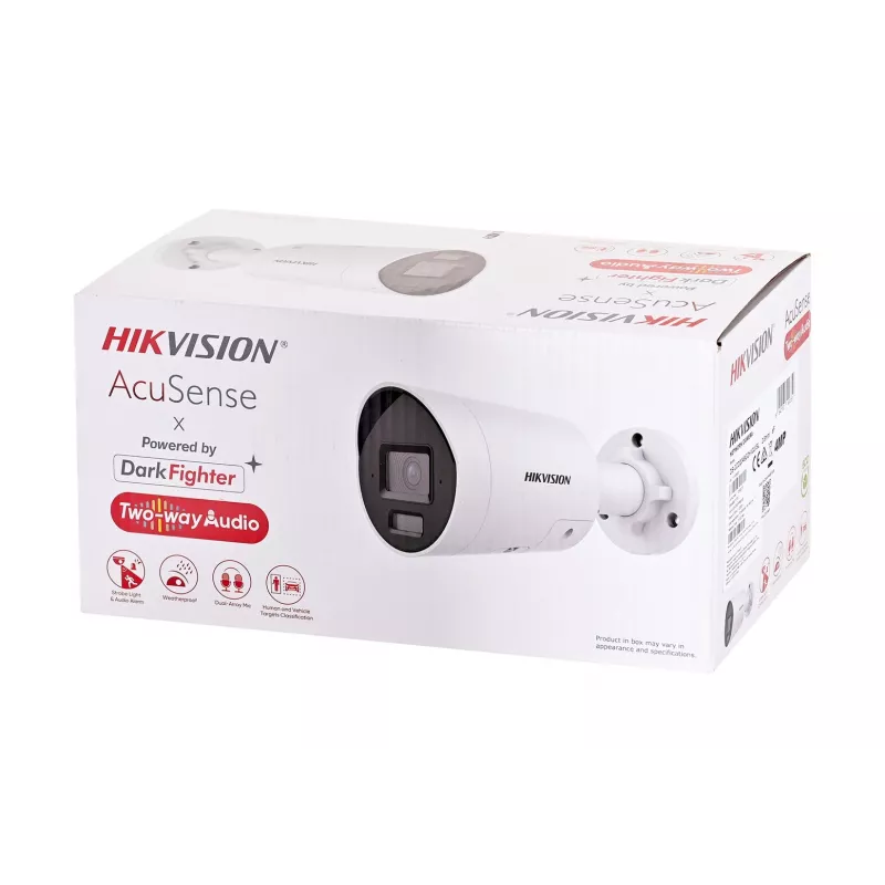 Kamera bezpieczeństwa Hikvision Pro Series z AcuSense DS-2CD2046G2H-I2U/SL(2.8MM) typu bullet IP do zastosowań zewnętrznych, rozdzielczość 2688 x 1520 pikseli, montaż sufitowy/ścienny