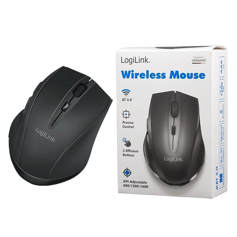 Logilink Mysz bezprzewodowa BT5.0, ergonomiczna, czarna