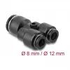 Złączka pneumatyczna typu Y DELOCK 2×8 mm na 1×12 mm z otworem montażowym, metal/tworzywo, gwint wewnętrzny, 50,5 mm