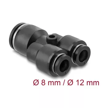 Złączka pneumatyczna typu Y DELOCK 2×8 mm na 1×12 mm z otworem montażowym, metal/tworzywo, gwint wewnętrzny, 50,5 mm