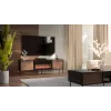 Szafka TV cama meble CORTINA 180x40x60 cm czarna/orzech z czarnym kominkiem elektrycznym