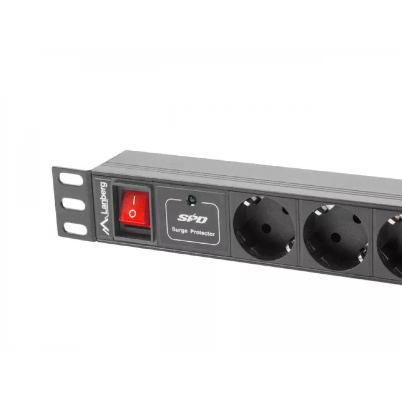 Lanberg | Listwa zasilająca PDU 19 cali 1U 10A 2M 7x gniazda Schuko | PDU-07F-0200-IEC-BK