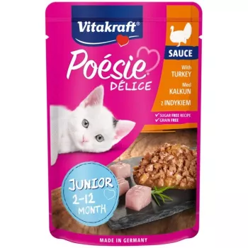 Mokra karma dla kotów Vitakraft Poésie Delice Junior — indyk 85 g saszetka, 84% wilgotności, 8,5% białka