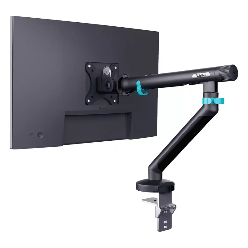 Uchwyt do monitora DIGITUS Single design do ekranów do 35 cali, zacisk, 10 kg, VESA 75x75–100x100, pochylenie -45–90°