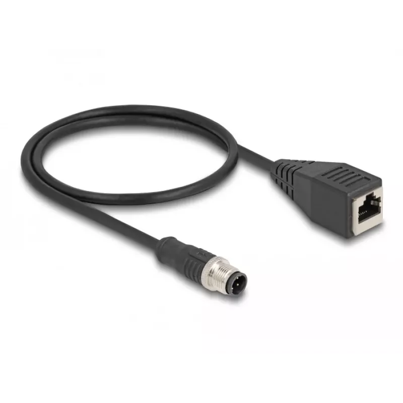 Kabel przejściowy DeLOCK M12 D-kodowany 4-pinowy męski na RJ45 żeński 50 cm