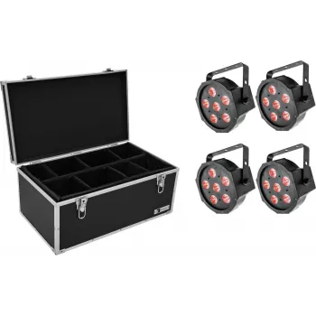 Zestaw reflektorów LED EUROLITE SLS-6 TCL 4x z walizką TDV-1, zestaw 4 szt., reflektory wash RGBW