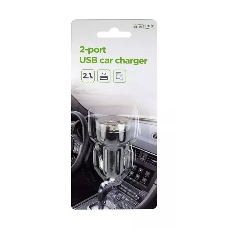 Ładowarka samochodowa Gembird EG-U2C2A-CAR-02, wejście 12–24 V, wyjście 5 V/2,1 A, 2× USB 2.0, czarna
