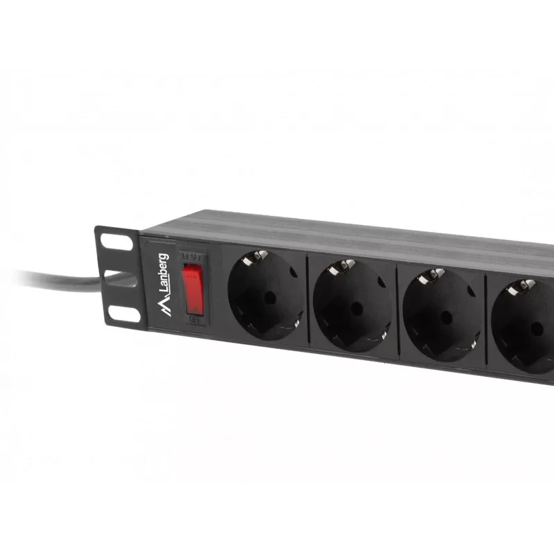 Listwa zasilająca LANBERG PDU-09F-0300-BK — 9x gniazda Type F, kabel 3 m, obudowa aluminiowa, 10 A