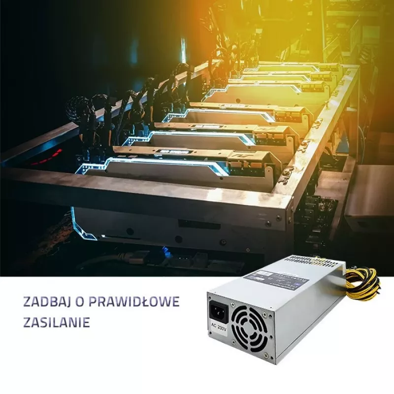Zasilacz PCI-E Qoltec 50177 Smart 1600W | 80 Plus Gold - do kopania kryptowalut