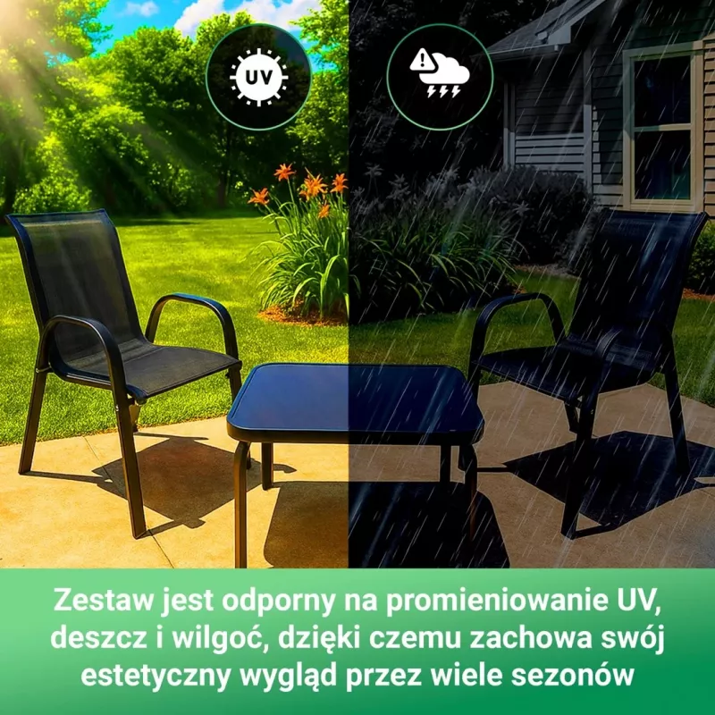 Zestaw mebli ogrodowych Extralink Czarny Forest, Textilene Dwa Krzesła + Czarny Stół