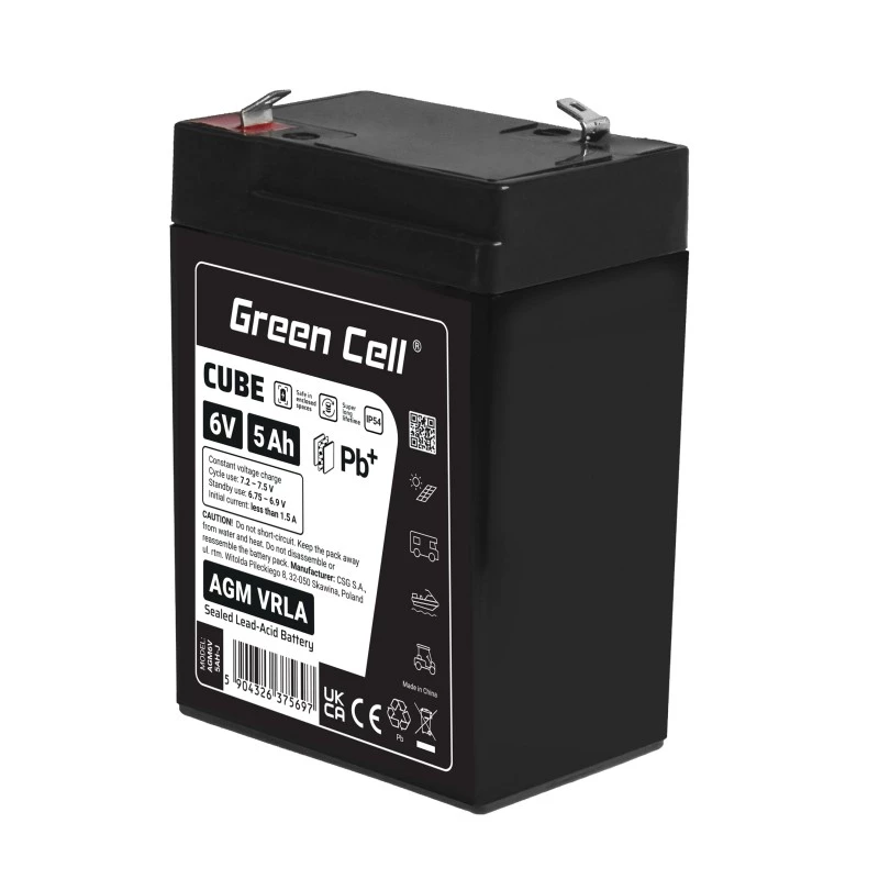 UPS battery Sealed Lead Acid zielony Cell AGM6V5AH-J 6 V 5 Ah