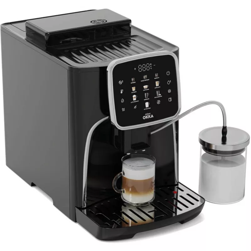 W pełni automatyczny ekspres do kawy Arzum Okka Espresso Pro M czarny/chrom z pojemnikiem na mleko