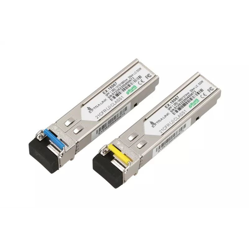 Moduł Extralink SFP WDM 1.25G, 1.25Gbps, 1310/1550nm, jednomodowy, 20km, LC, DOM, para, zaprojektowany dla HP/Aruba