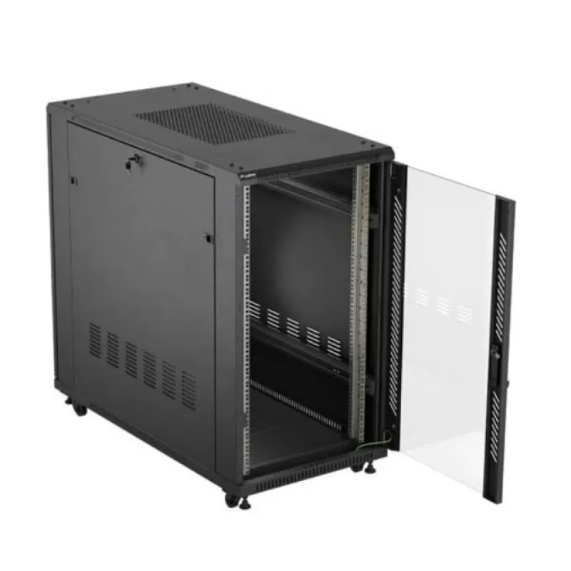 Szafa rack LANBERG FF01-6222-12B 22U 600x1200 mm czarna z przeszklonymi drzwiami przednimi i tylnymi
