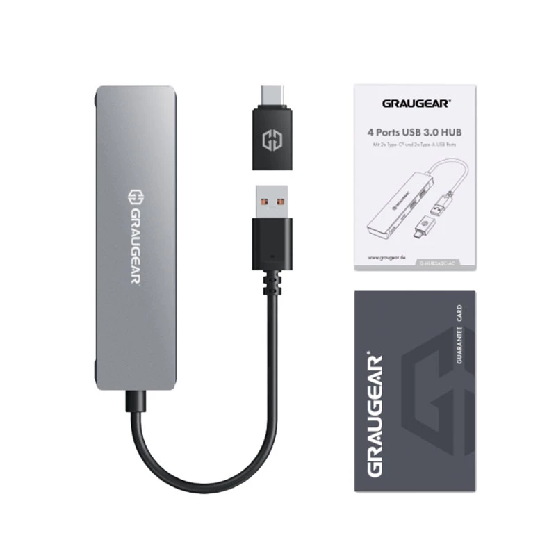 GRAUGEAR G-HUB2A2C-AC koncentrator interfejsów USB 3.2 Gen 1 (3.1 Gen 1) Type-A + Type-C 5000 Mbit/s Srebrny