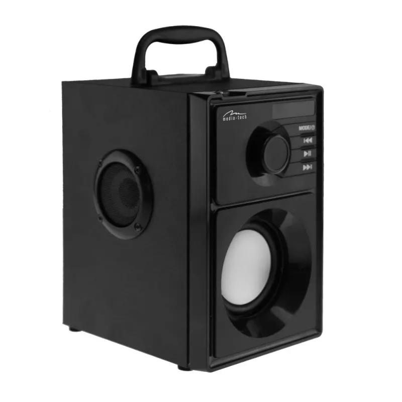 Głośnik bezprzewodowy MEDIA-TECH MT3179, 20W (RMS 15W), Bluetooth 5.1, FM, MicroSD, USB, AUX, Li-Ion, 6 h, obudowa drewniana