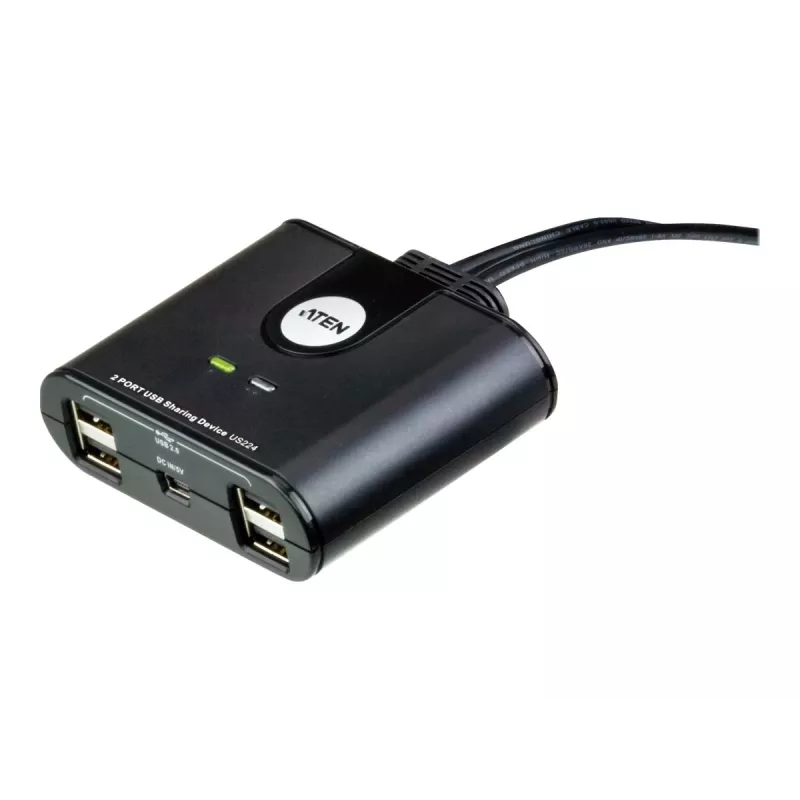 Urządzenie do współdzielenia urządzeń peryferyjnych USB 2.0 2-portowe ATEN US224AT — USB Type-A, kabel 1,8 m, czarny