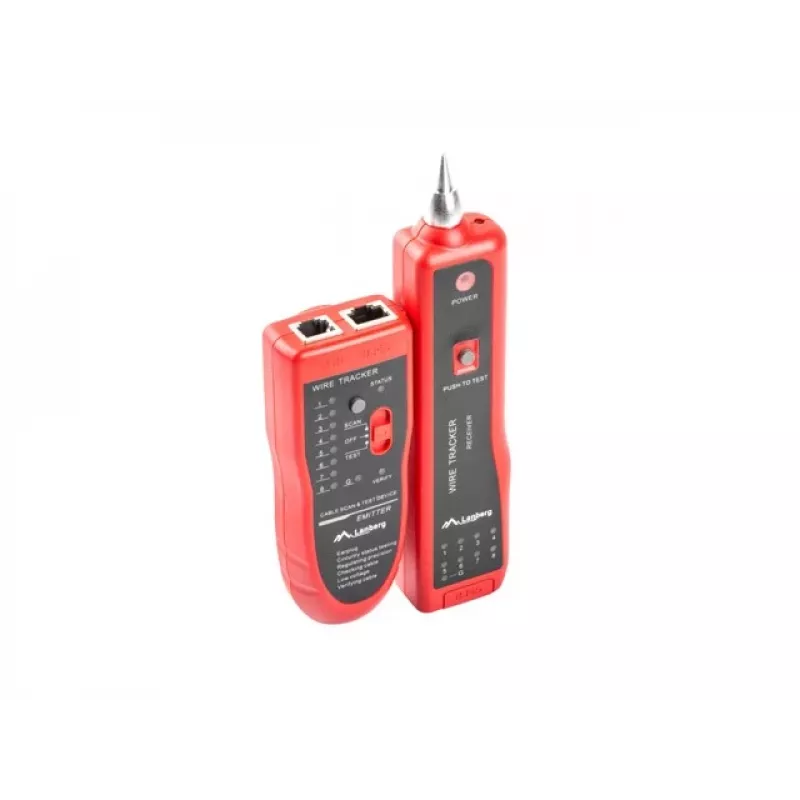 LANBERG tester sieciowy NT-0501 — obsługa RJ-11/RJ-12/RJ-45, maks. długość 250 m, wbudowana bateria, wskaźniki LED, czarny