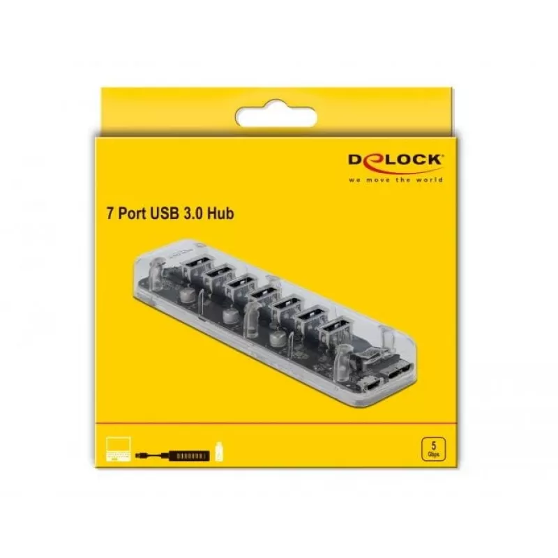Hub USB DeLOCK 64088 Transparent USB 3.2 Gen 1 Micro-B