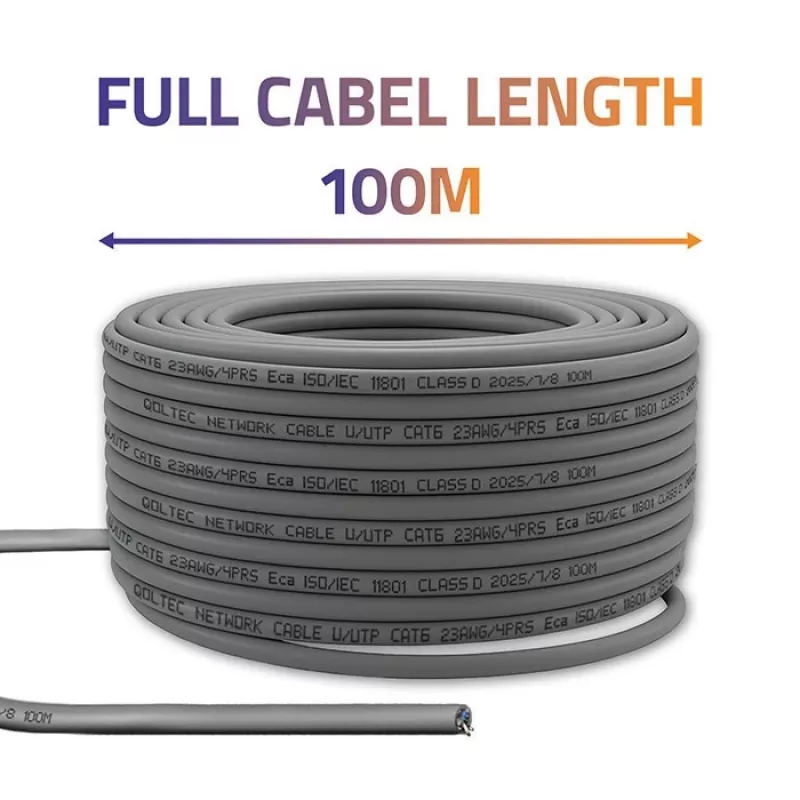 Kabel krosowy UTP CAT6 Miedź Cu 100m szary – QOLTEC 54560