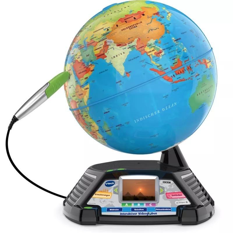 Interaktywny globus wideo VTech 80-605404 — edukacyjny globus mówiący z treściami audio i interaktywnymi