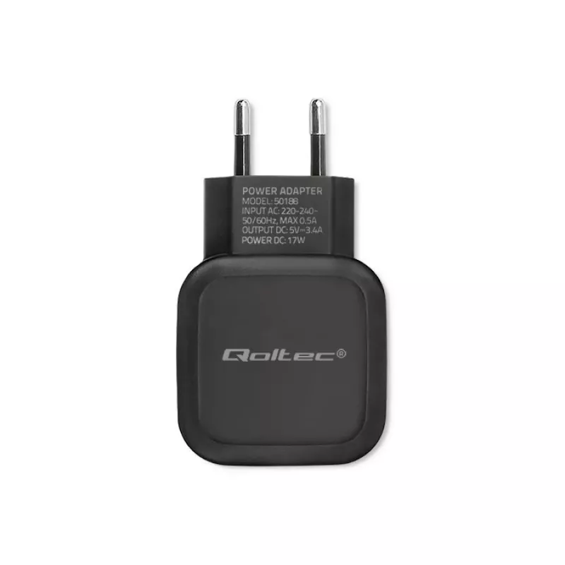 Qoltec 50188 ładowarka do urządzeń mobilnych Laptop, Smartfon, Smartwatch, Tablet, Telefon, Uniwersalna Czarna AC, DC do użytku wewnętrznego