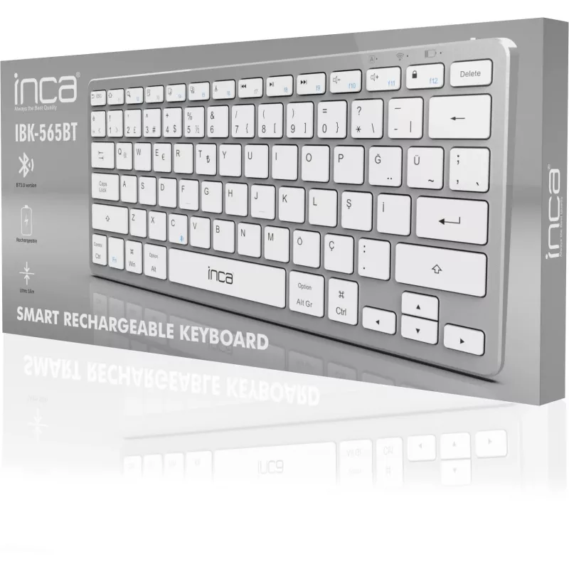 INCA Klawiatura IBK-565BT BT 5.0, Smart, Bateria 150 godz., 8-10 m srebrna