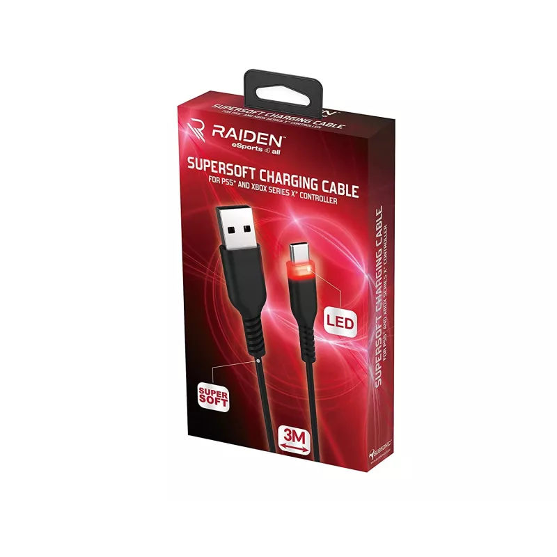 Kabel ładujący USB-C SUBSONIC SA5601 3 m – Kompatybilny z PS5, Xbox, Nintendo Switch