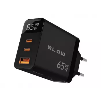 Gniazdo USB ładowarki ściennej LCD + USB-Cx2 PD 65W GAN czarne watomierz