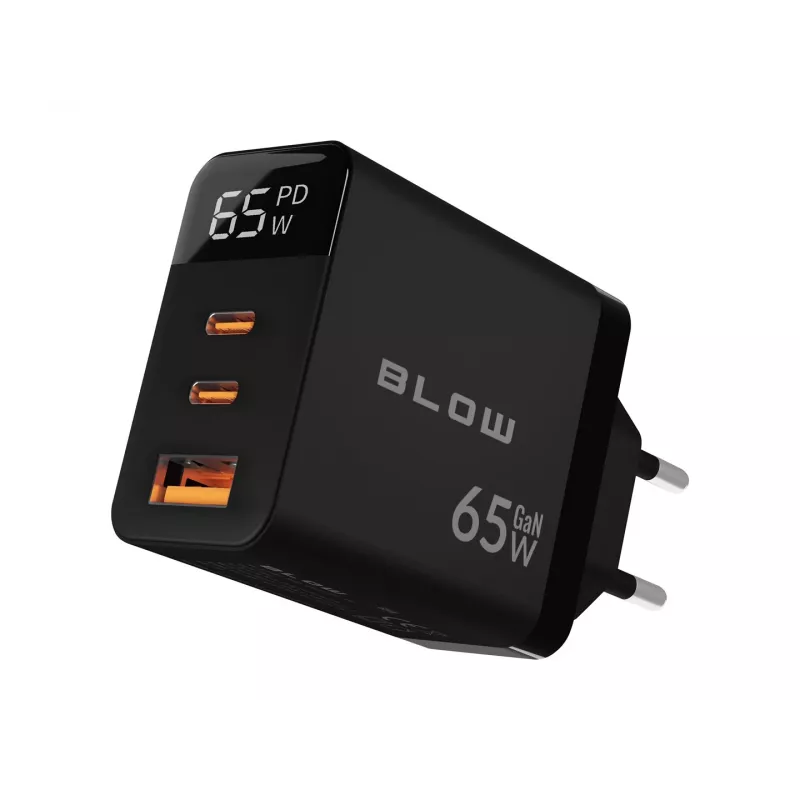 Gniazdo USB ładowarki ściennej LCD + USB-Cx2 PD 65W GAN czarne watomierz