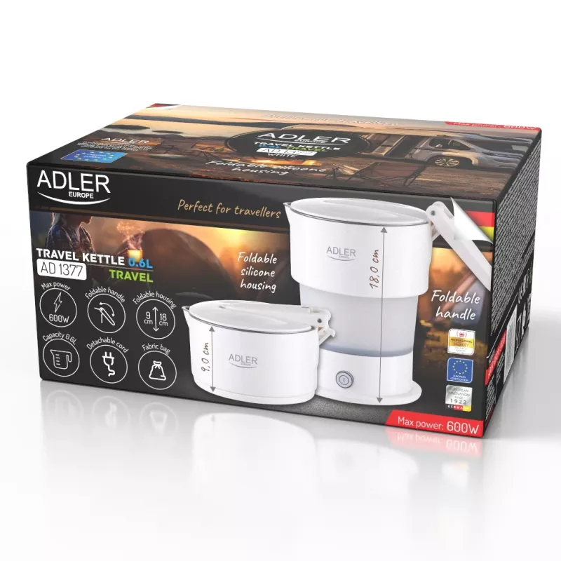 Adler Silicon Travel Kettle | AD 1377 | Travel Kettle | 600 W | 0.6 L | Silicon | biały